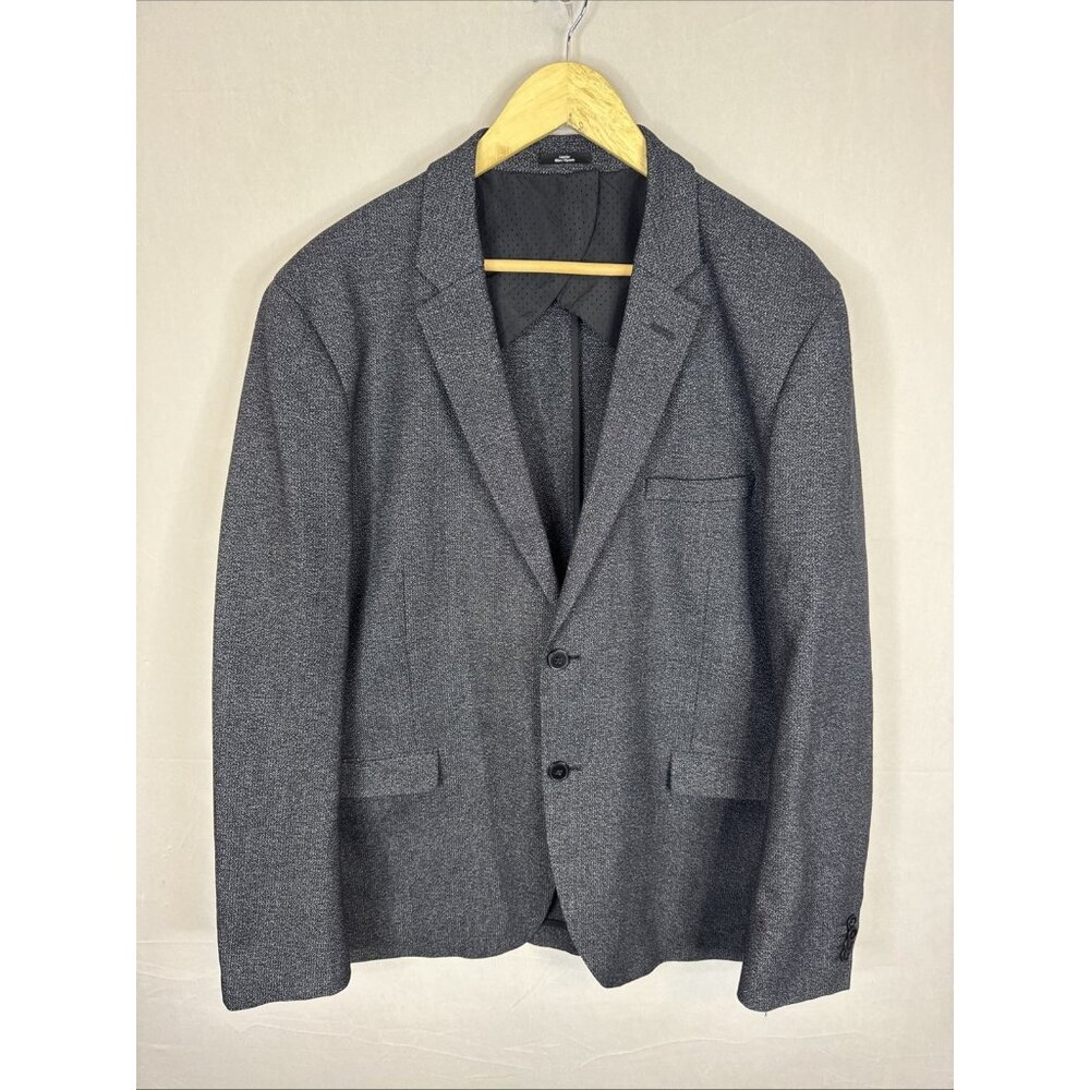 Frank + Oak Slim Blazer Mens 46 Grey Black Stretch Sport Coat Jacket Soft Cotton